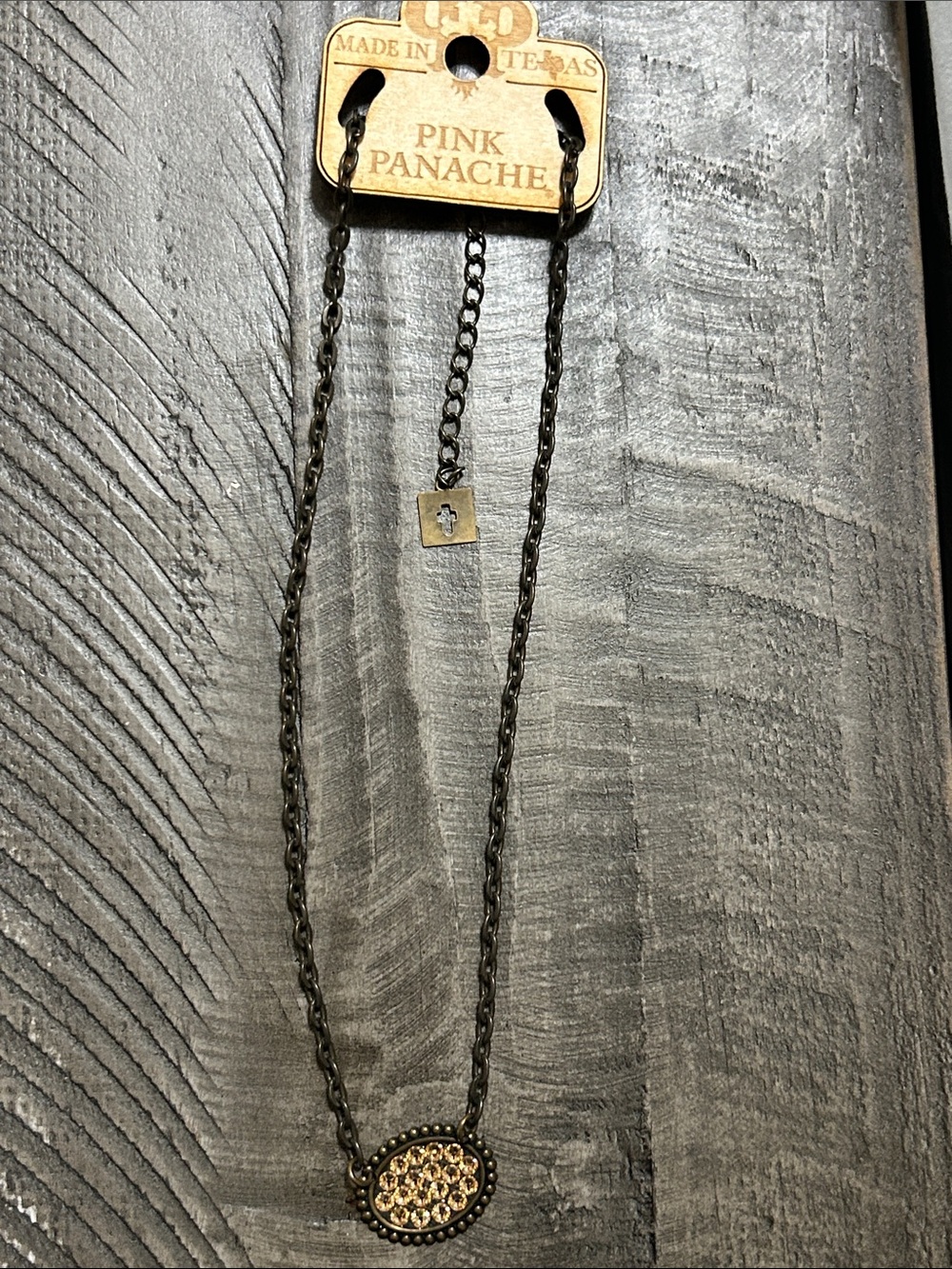 Panache Bronze-Tone Chain Necklace with Champagne Crystal Pendant
